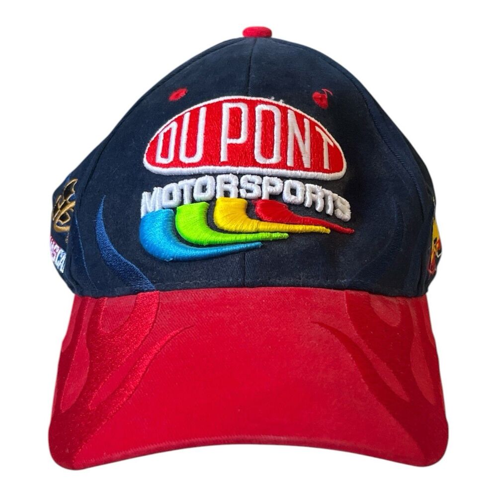 Vintage DuPont Motorsports Hat Cap Fitted Mens Blue NASCAR Racing 24 Jeff Gordon